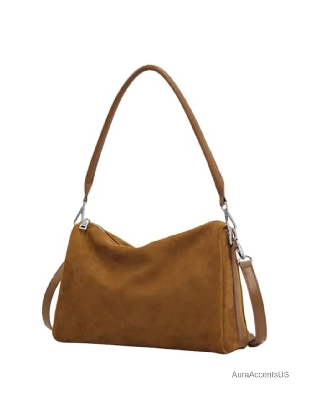 Faux Suede Slouchy Hobo Shoulder Crossbody Bag with Adjustable Straps